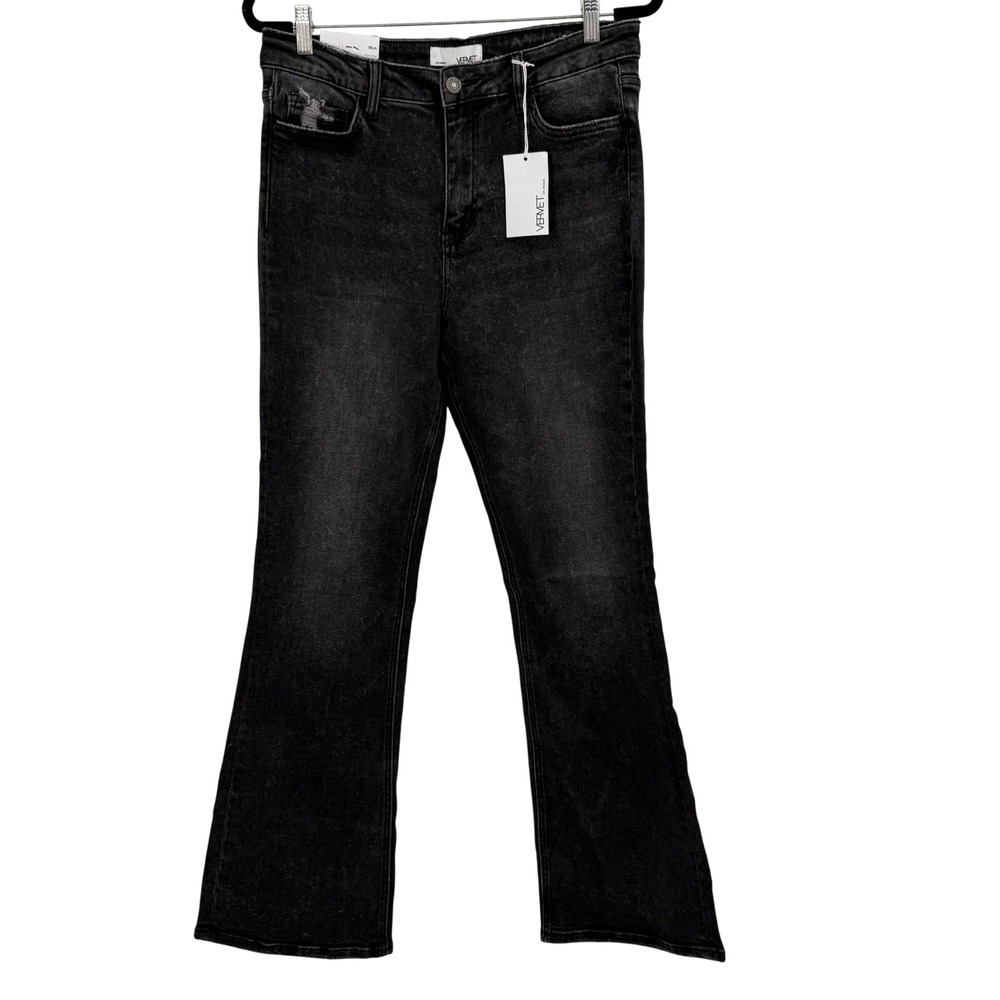 Vervet Bella‎ High Rise Flare Jeans Black Washed Distressed Size 31 NWT Boho